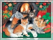 Koty, Narodzenie, Kominek, Boże