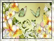 Kwiaty, Art, Plumeria, Motyle