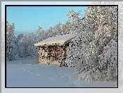 Drzewa, Piękna, Zima, Domek, Ośnieżone