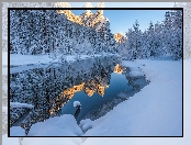 Park Narodowy Yosemite, Zima, Rzeka, Stany Zjednoczone, Merced River, Drzewa, Góry, Kalifornia