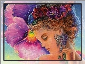 Kobieta, Josephine Wall, Kolczyk, Kwiaty