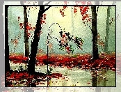 Obraz, Drzewa, Kolorowe, Liście, Jesień