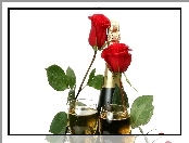 Róże, Walentynki, Szmpan, Pierścionek