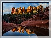 Seven Sacred Pools, Drzewa, Odbicie, Czerwone Skały, Sedona, Arizona, Stany Zjednoczone, Siedem Świętych Basenów, Woda